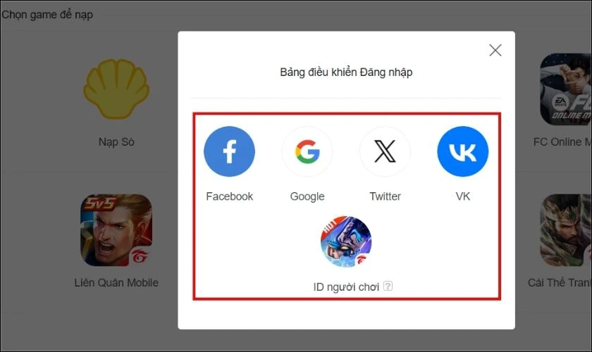Đăng nhập bằng ID người chơi