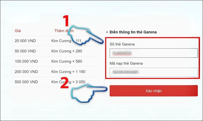 C&aacute;ch nạp kim cương trong Free Fire bằng thẻ Garena