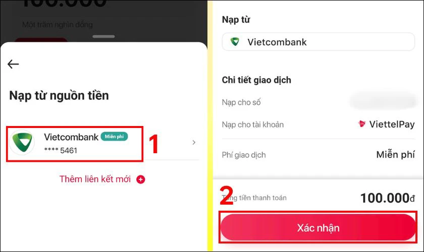 Cách nạp tiền vào Viettel Money bằng tài khoản ngân hàng