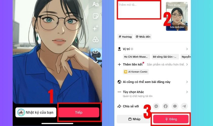Nhấn Đăng để chia sẻ video l&ecirc;n TikTok