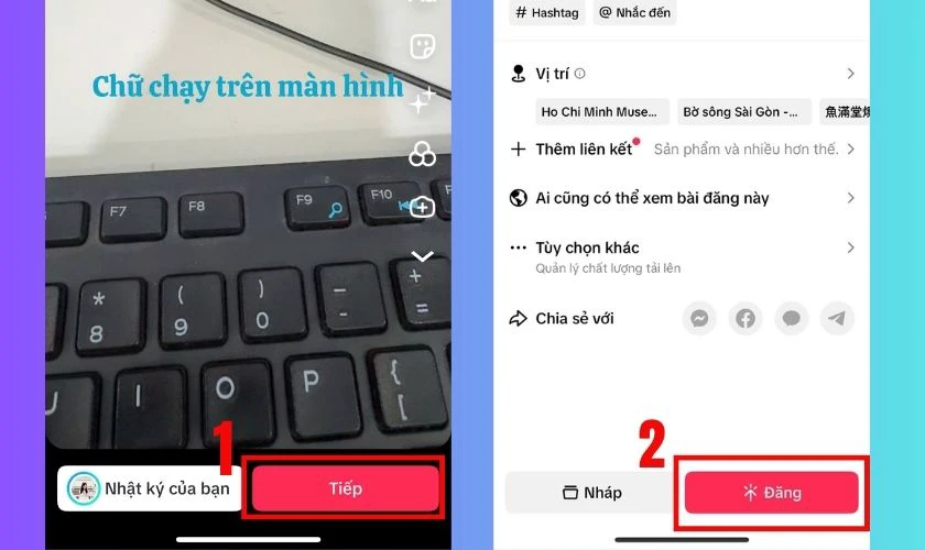 Nhấn Tiếp v&agrave; Đăng để đăng tải video của bạn
