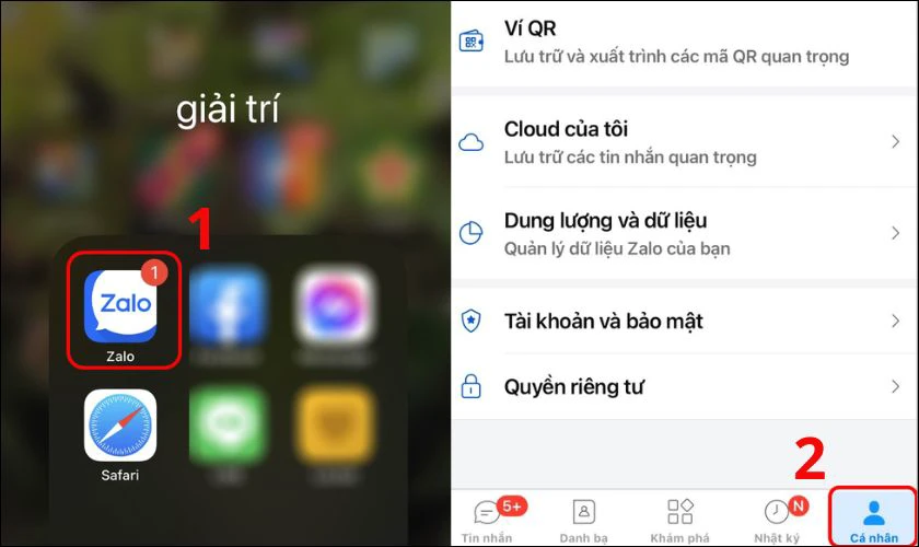 Mở ứng dụng Zalo tr&ecirc;n điện thoại, v&agrave;o tab C&aacute; nh&acirc;n