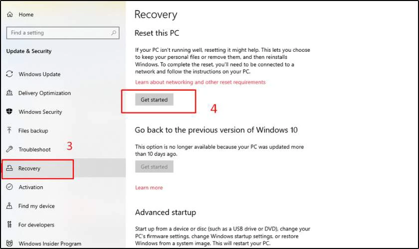 Tùy chọn những phương pháp Reset phù hợp