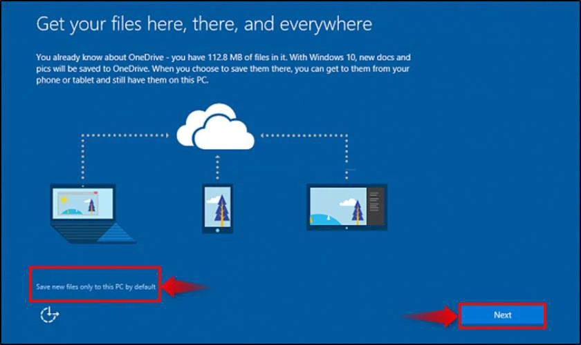 Đồng bộ dữ liệu hoặc chọn Save new files only to this PC by default