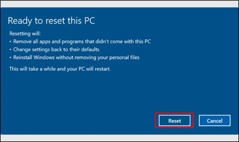 Reset máy tính Win 10 giữ lại tập tin thành công
