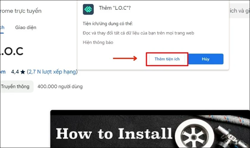 Hãy xác nhận Thêm tiện ích