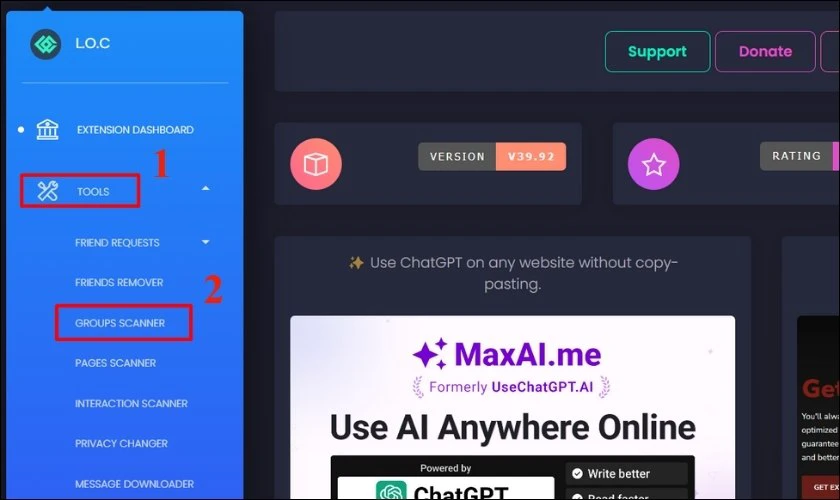 Chọn Group Scanner để mở tính năng quét nhóm