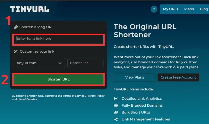 Copy rồi d&aacute;n link của bạn v&agrave;o &ocirc; Tinyurl.com y&ecirc;u cầu rồi nhấn Shorten URL