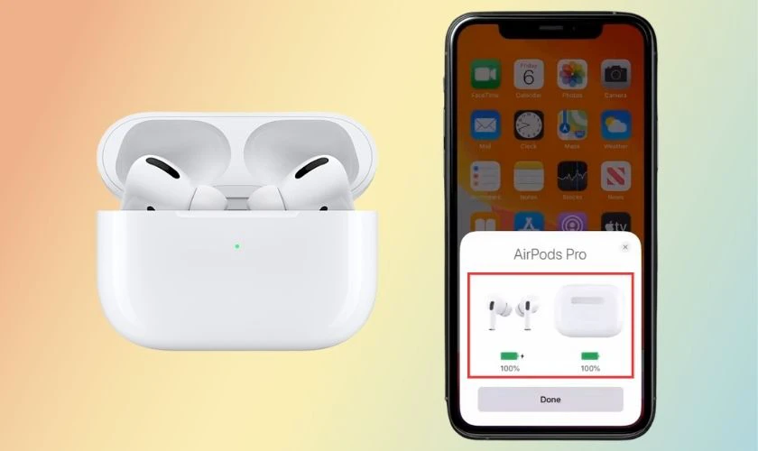 M&agrave;n h&igrave;nh iPhone hiển thị phần trăm pin AirPods