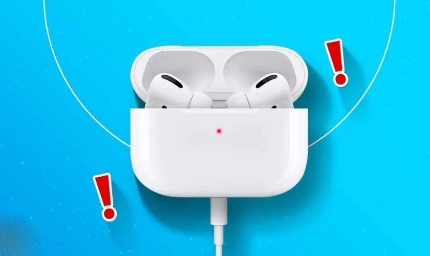 Tr&ecirc;n hộp sạc tai nghe AirPod&nbsp;chuyển đ&egrave;n đỏ