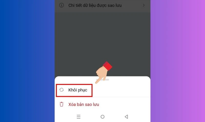 Nhấn Khôi phục để khôi phục toàn bộ nội dung tin nhắn đã sao lưu
