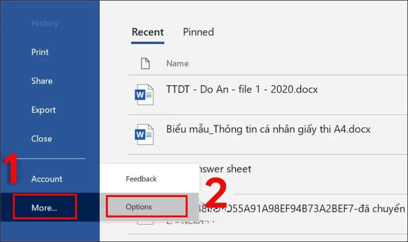 Chọn More, tiếp tục nhấn v&agrave;o Options