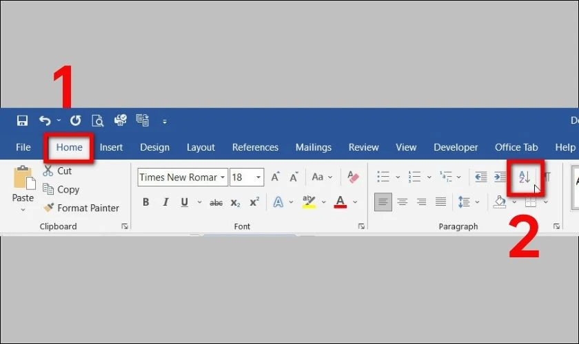 T&igrave;m nh&oacute;m Paragraph, sau đ&oacute; nhấn v&agrave;o n&uacute;t Sort