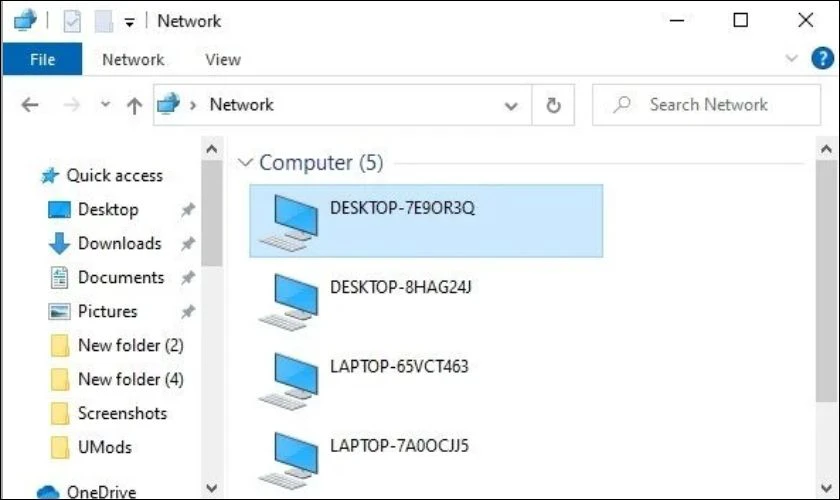 Nếu đ&atilde; thiết lập IP ch&iacute;nh x&aacute;c, cả hai PC sẽ xuất hiện trong tab Network