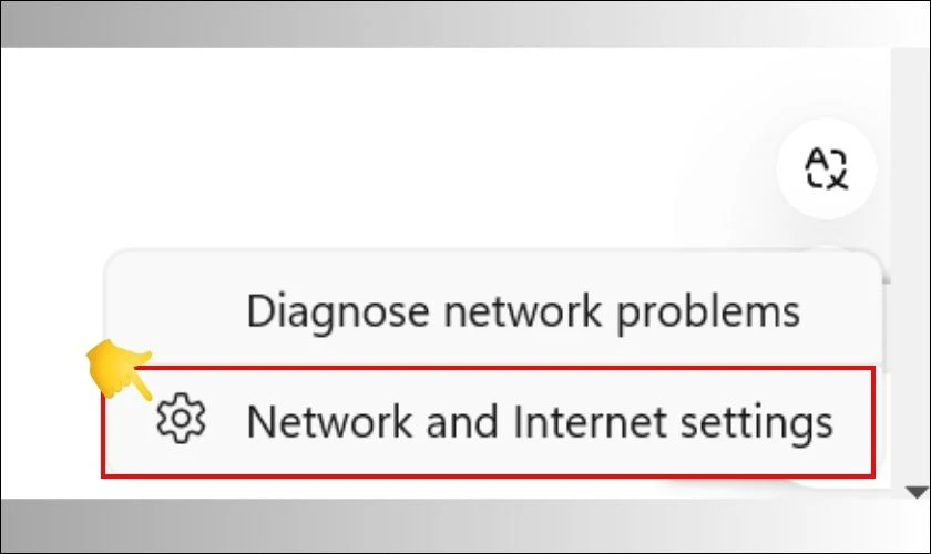 Click v&agrave; chọn mục Network and Internet Settings