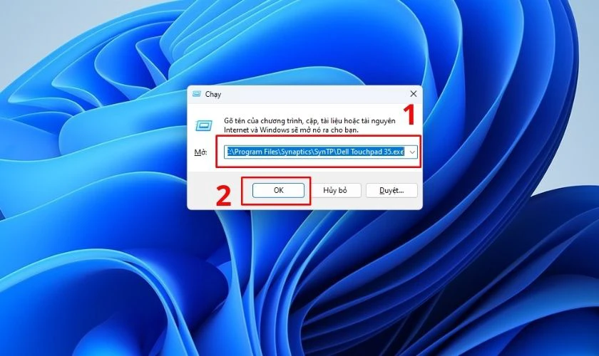 Nhập c&acirc;u lệnh v&agrave;o hộp thoại v&agrave; nhấn OK