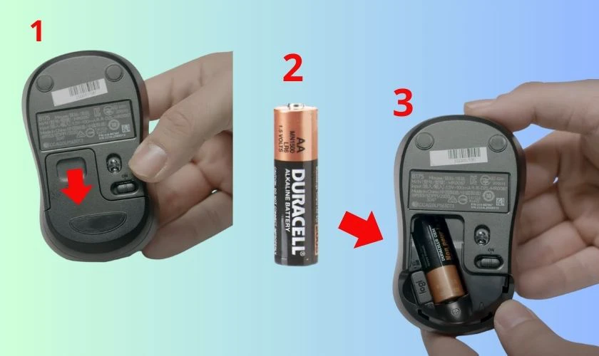 C&aacute;ch lắp pin đ&uacute;ng c&aacute;ch cho chuột kh&ocirc;ng d&acirc;y Logitech B175