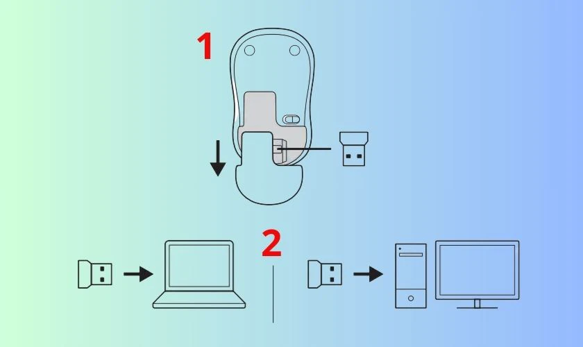 C&aacute;ch cắm đầu thu USB receiver v&agrave;o thiết bị