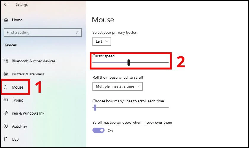 Chọn tiếp v&agrave;o mục Mouse ở thanh b&ecirc;n tr&aacute;i