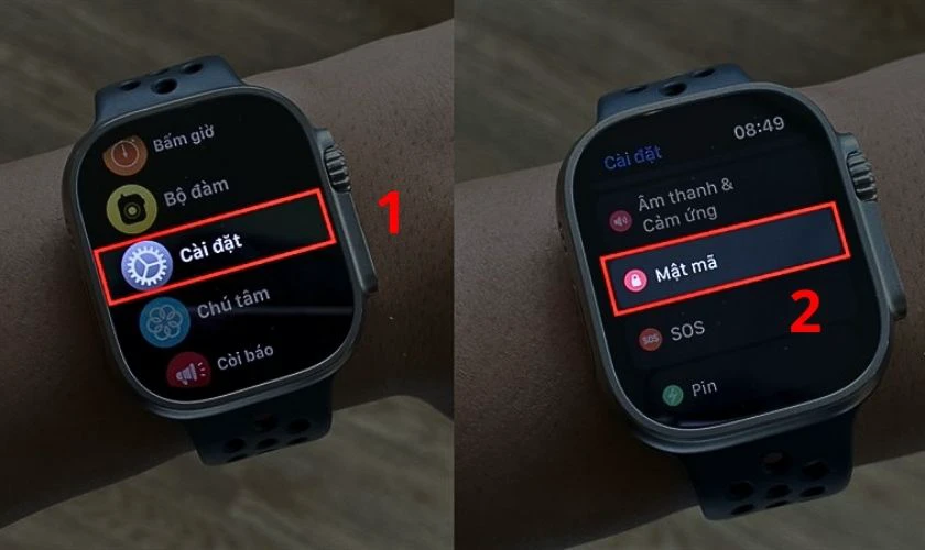 Chọn mục Cài đặt (Setting) và tìm mục Mật mã (Passcode)