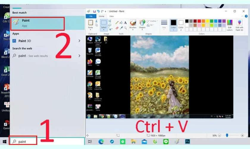 Mở Paint hoặc Word, d&ugrave;ng Ctrl + V để d&aacute;n ảnh