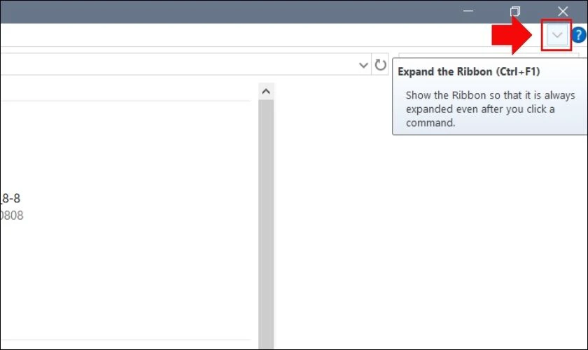 Tại giao diện của File Explorer, chọn biểu tượng mũi tên ở phía phải bên trên