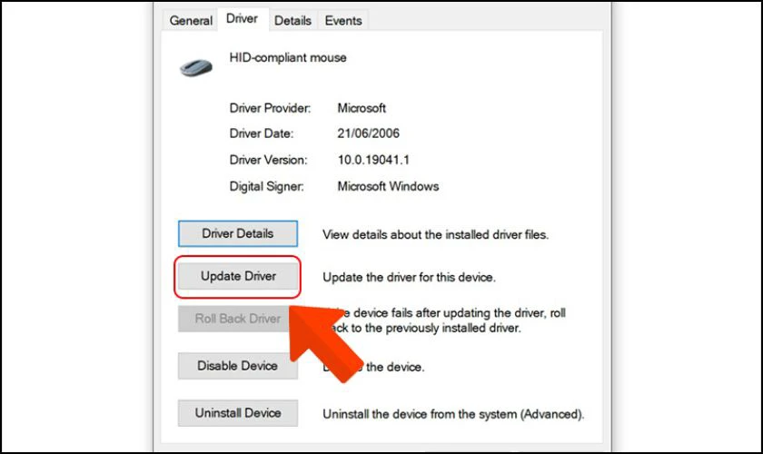  Nhấp v&agrave;o Update Driver để bắt đầu qu&aacute; tr&igrave;nh cập nhật