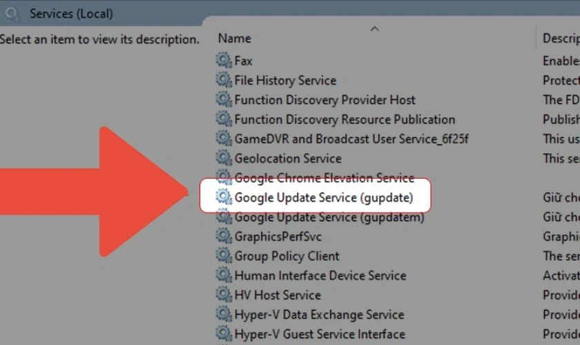 K&eacute;o xuống t&igrave;m Google Update Service