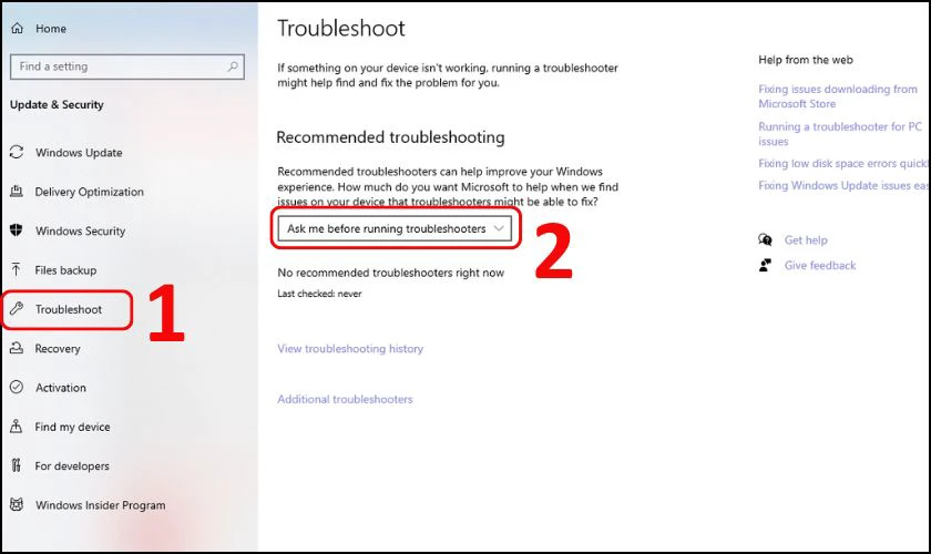 C&aacute;ch d&ugrave;ng Troubleshooter sửa lỗi win 10 bị m&agrave;n h&igrave;nh xanh