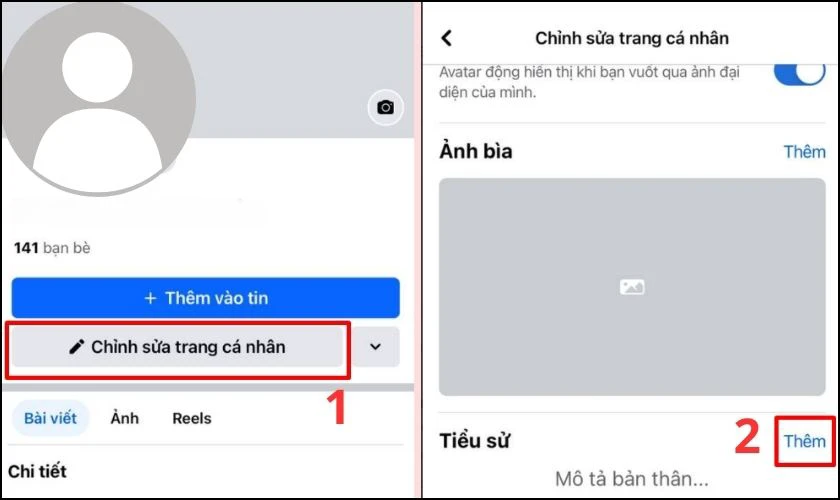 V&agrave;o Chỉnh sửa trang c&aacute; nh&acirc;n v&agrave; chọn mục Tiểu sử