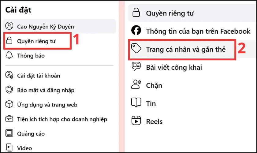 Chọn Trang c&aacute; nh&acirc;n v&agrave; gắn thẻ