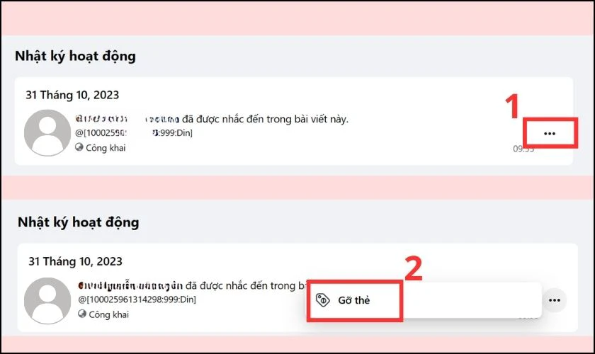 Chọn dấu 3 chấm ở g&oacute;c b&ecirc;n phải v&agrave; chọn Gỡ thẻ