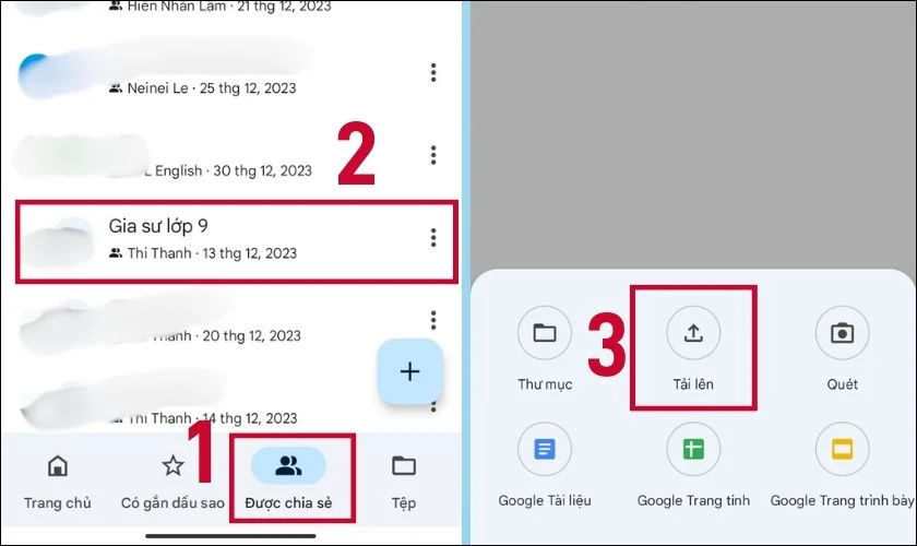 Cách đăng tải ảnh, video và tập tin lên Google Drive của người khác bằng điện thoại