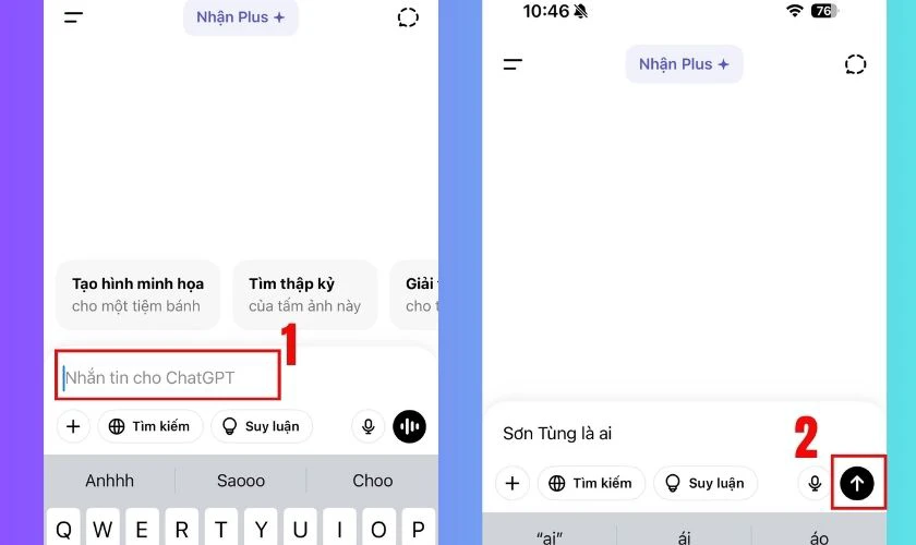 Nhập c&acirc;u hỏi v&agrave;o khung chat b&ecirc;n dưới m&agrave;n h&igrave;nh