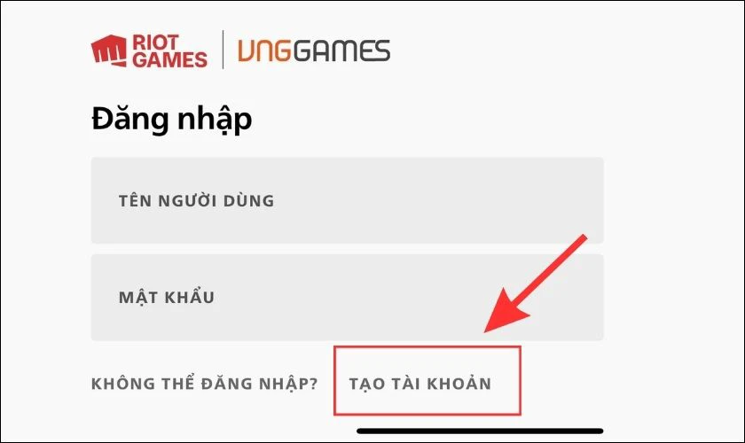 Tiếp tục chọn mục Tạo t&agrave;i khoản