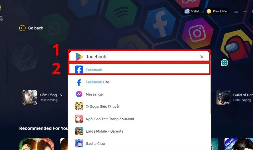 T&igrave;m v&agrave; chọn Facebook