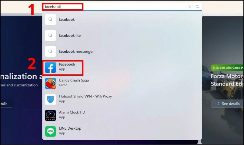 G&otilde; v&agrave; t&igrave;m Facebook tr&ecirc;n thanh t&igrave;m kiếm ở tr&ecirc;n giao diện rồi ấn Enter