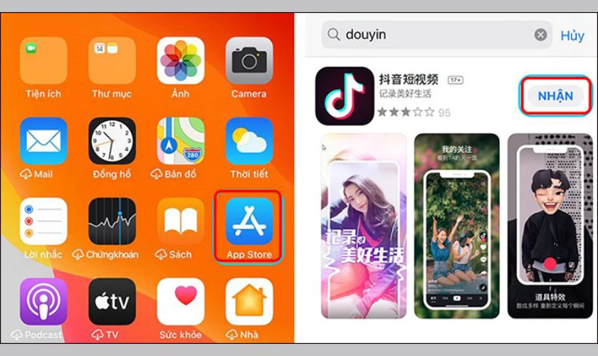Cuối c&ugrave;ng, truy cập App Store, t&igrave;m kiếm với từ kh&oacute;a Douyin