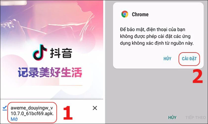 Sau khi tải xong, bạn nhấn Mở, rồi chọn C&agrave;i đặt