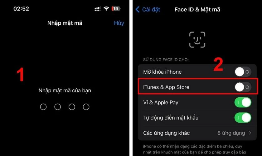 Tiến h&agrave;nh tắt t&iacute;nh năng mục iTunes & App Store để ho&agrave;n tất qu&aacute; tr&igrave;nh tải ứng dụng m&agrave; kh&ocirc;ng cần nhập password