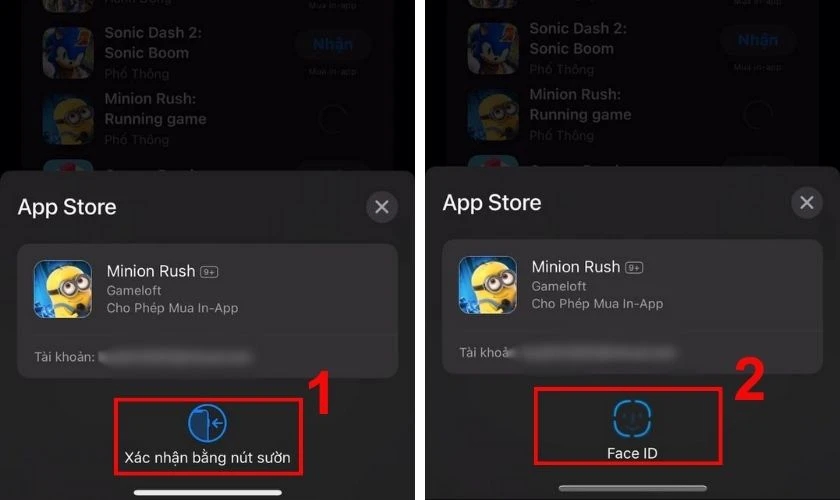Tiến h&agrave;nh x&aacute;c m&igrave;nh Face ID của bạn để tải app