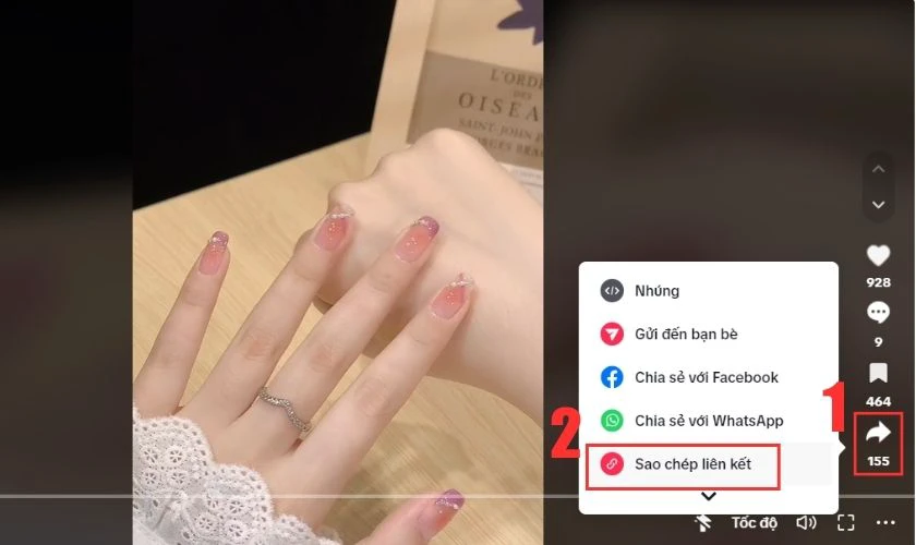 Nhấn sao chép liên kết link video TikTok cần download