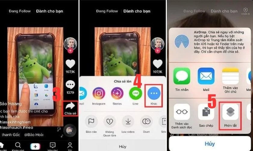 Chia sẻ liên kết video qua Phím tắt TikTok Pro iOS 12