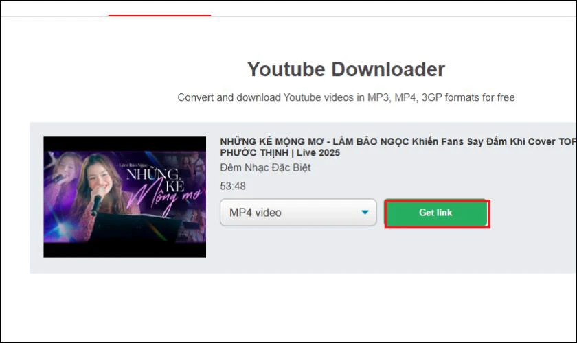 Lựa chọn định dạng v&agrave; chất lượng video mong muốn, sau đ&oacute; nhấn n&uacute;t Get link