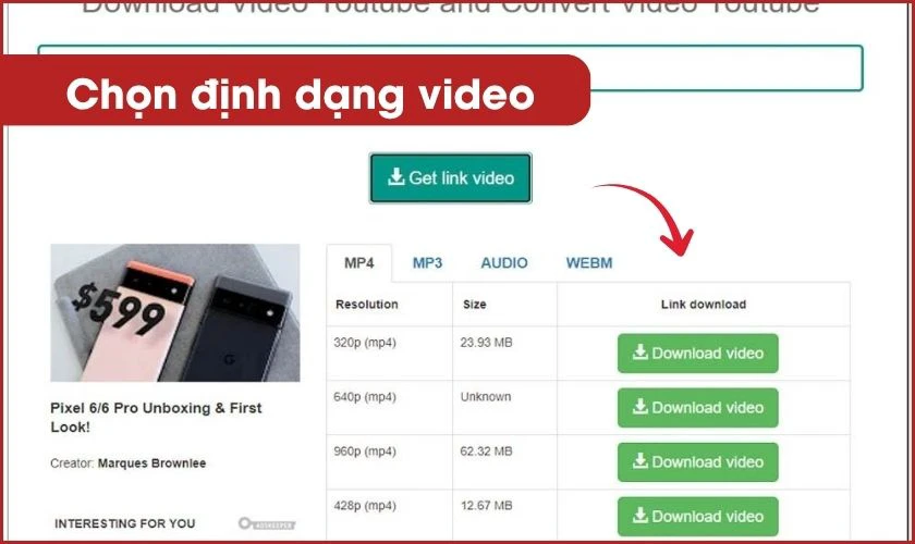 Chọn định dạng và tải xuống