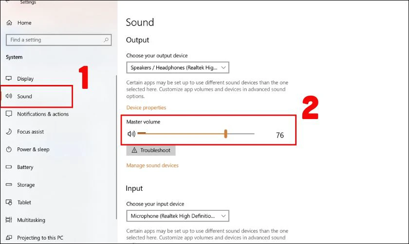Lúc này, ở cột bên trái, bạn ấn vào nút Sound
