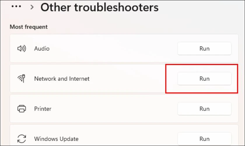 Chạy trình gỡ rối kết nối Internet
