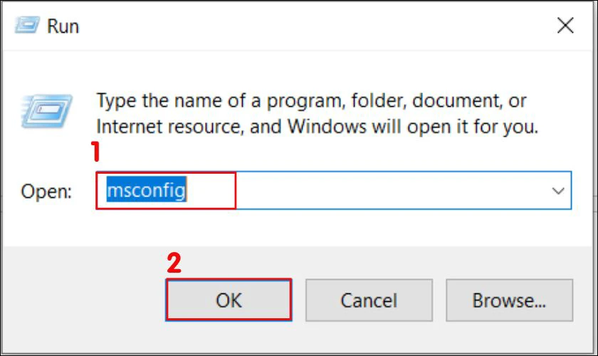 Nhập d&ograve;ng lệnh msconfig v&agrave;o v&agrave; nhấn Enter hoặc OK
