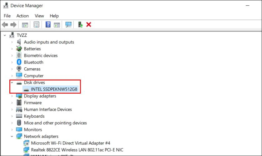 Nhấn v&agrave;o Disk driver để hiển thị ổ đĩa cứng