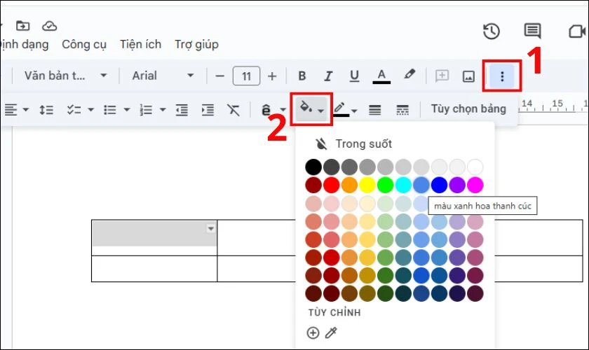 C&aacute;ch t&ocirc; m&agrave;u &ocirc; hoặc t&ocirc; m&agrave;u bảng trong Google Docs đơn giản